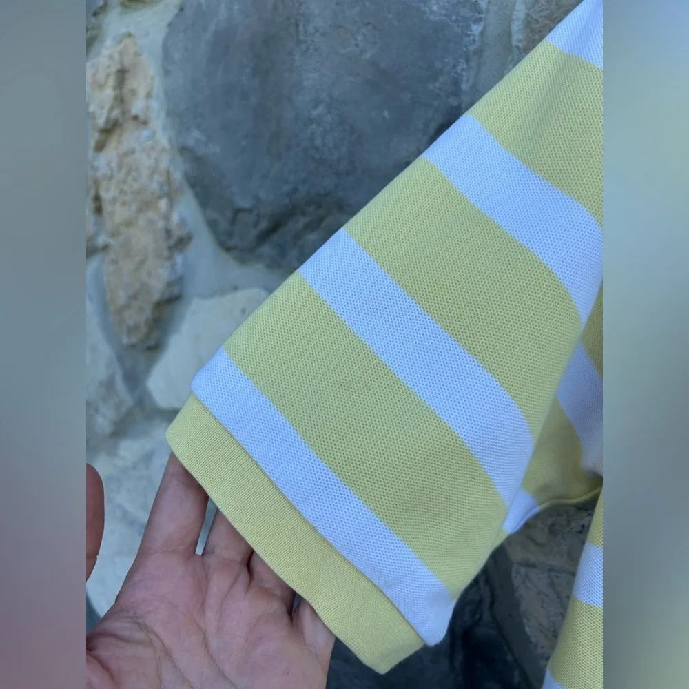 Ralph Lauren Polo Golf Shirt Sz L Yellow White Stripe Preppy Outdoor Performance
